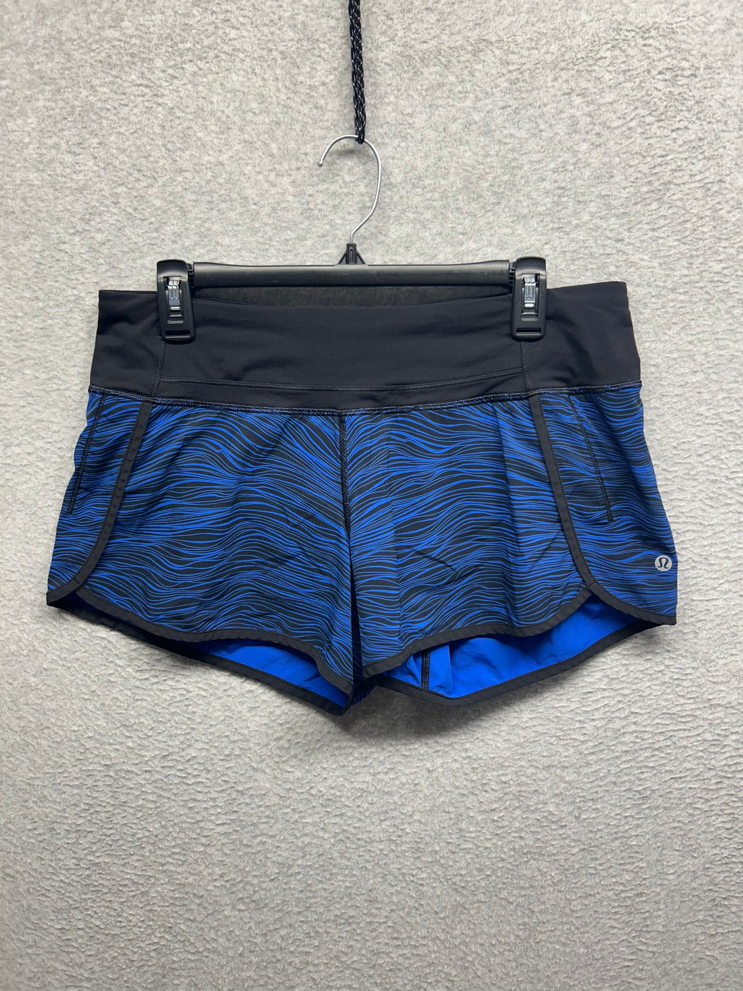 Lululemon Run Times Short 4" Size 8 Life Lines Cerulean Blue Black