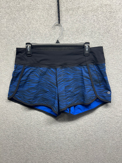 Lululemon Run Times Short 4" Size 8 Life Lines Cerulean Blue Black