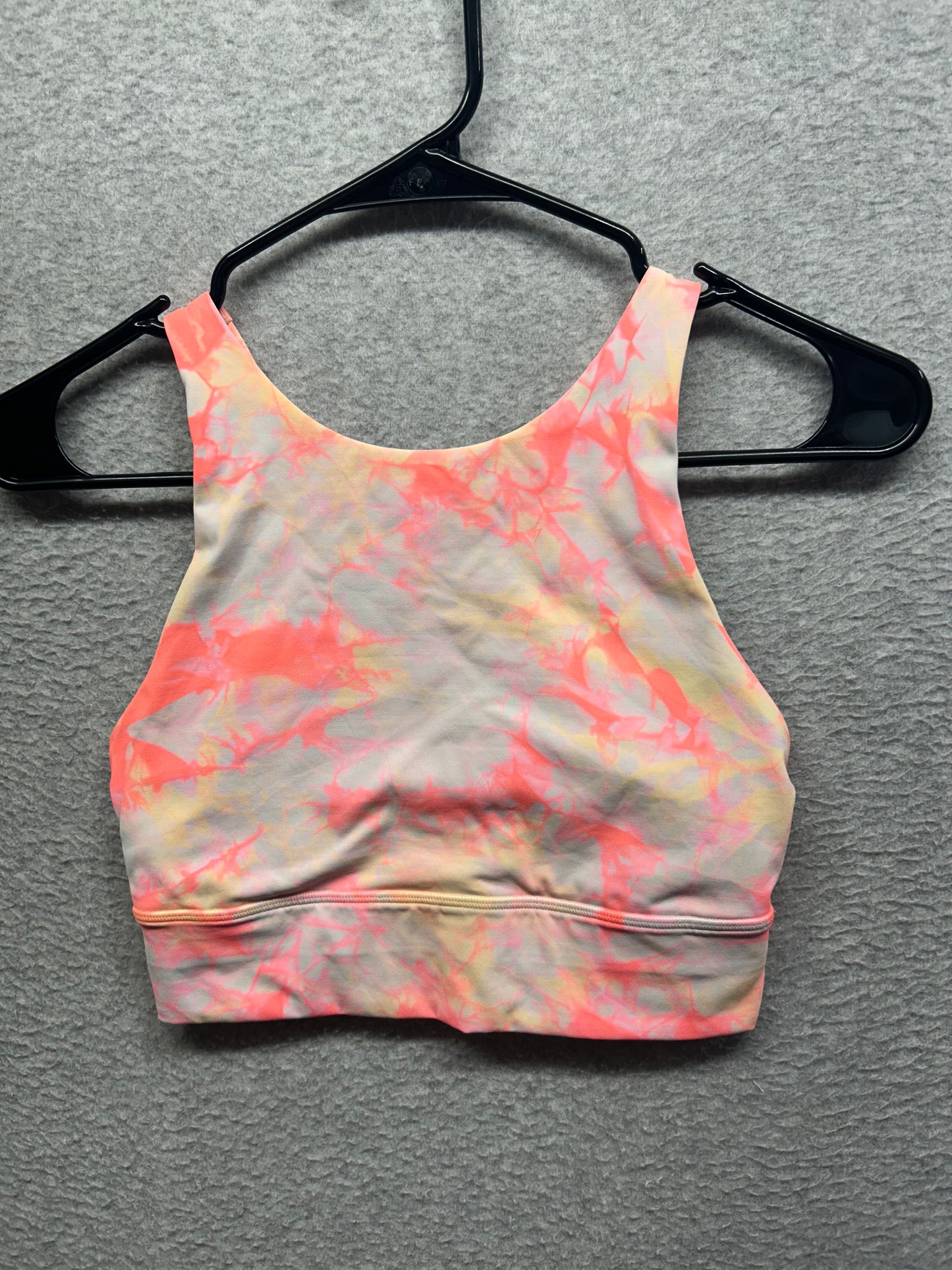 Lululemon Energy Bra High Neck Long Line Shibori Medium Support B-D Size 4 Dual Shibori White Grapefruit Florid Orange