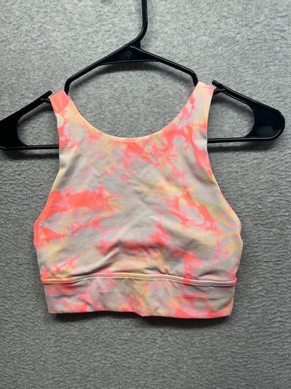 Lululemon Energy Bra High Neck Long Line Shibori Medium Support B-D Size 4 Dual Shibori White Grapefruit Florid Orange