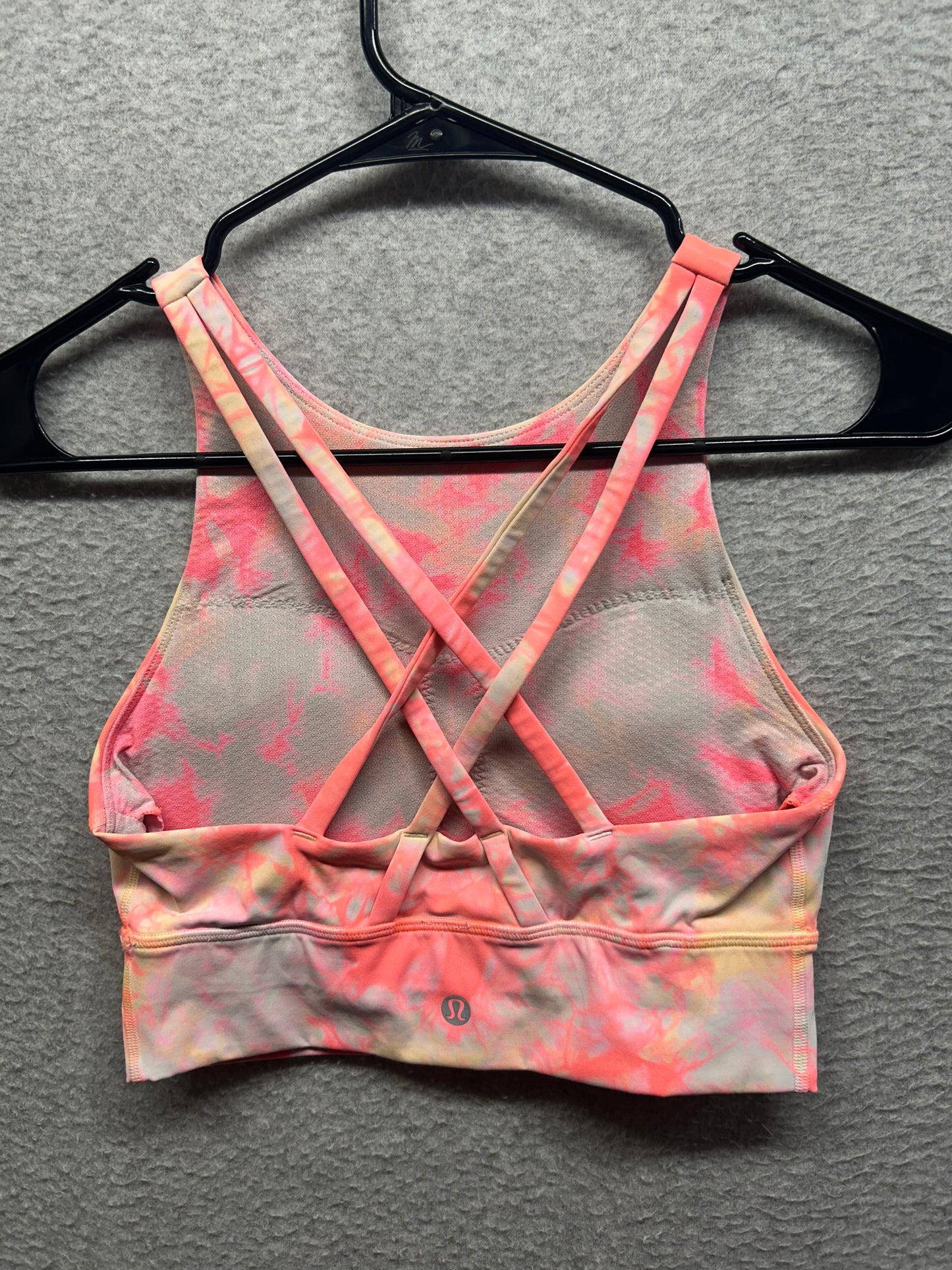 Lululemon Energy Bra High Neck Long Line Shibori Medium Support B-D Size 4 Dual Shibori White Grapefruit Florid Orange